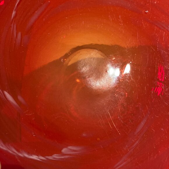 Vintage Blown Art Glass Bowl Dish Heart Shaped Red Swirl 8x7" Murano Style Decor - Picture 5 of 7